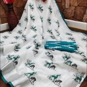 NWOT linen cotton reindeer saree